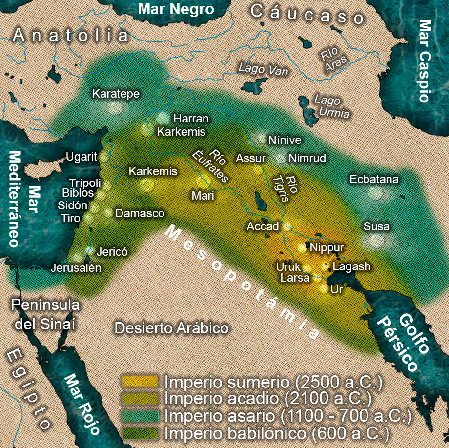 Mapa de las principales culturas mesopotámicas 