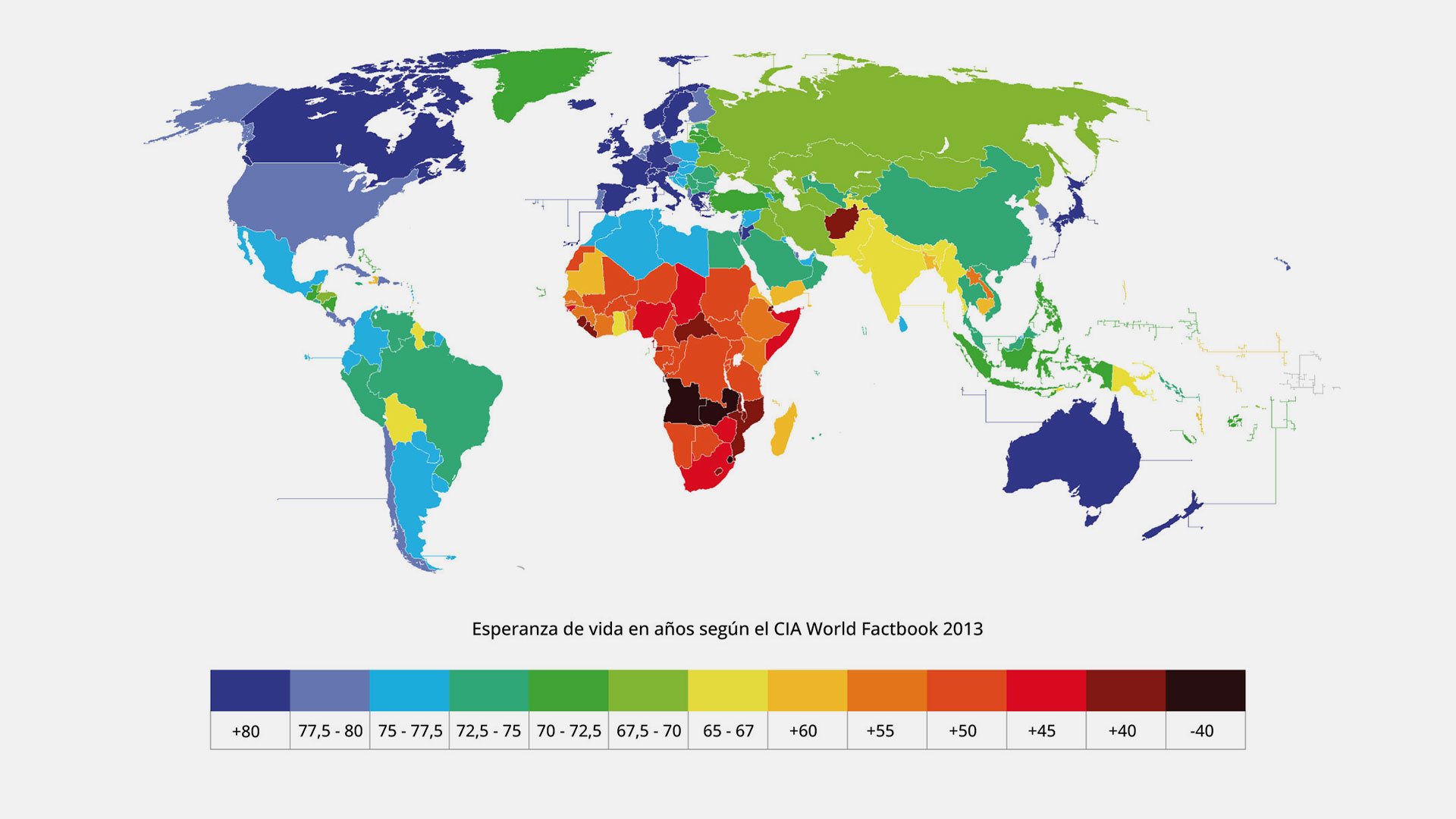 Esperanza de vida en años según el CIA World Factbook 2013