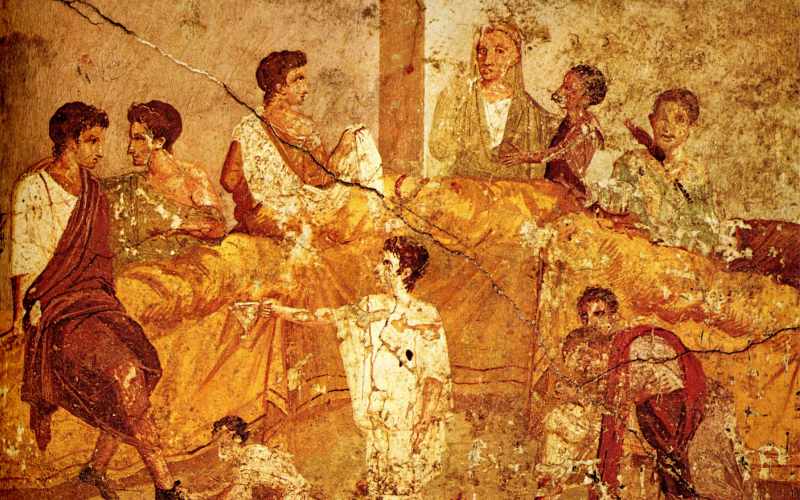 Pintura mural de un banquete romano en Nápoles, Pompeya