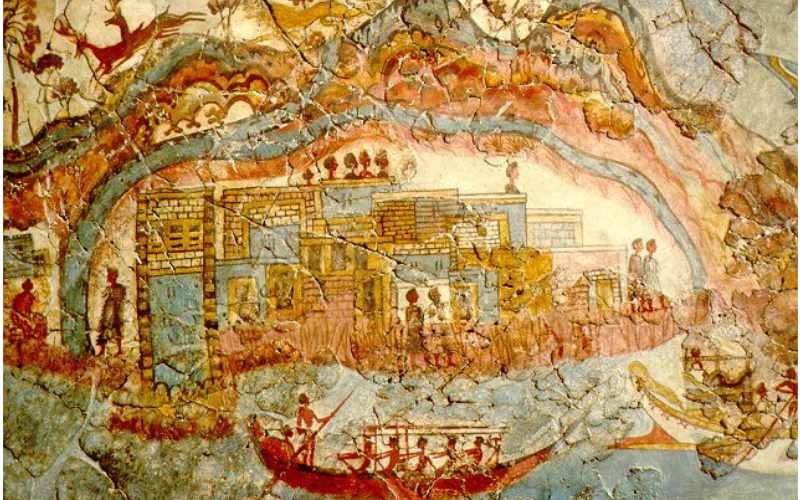 Pintura mural minoíca de la isla griega de Thera (actualmente Santorini), 1600 a.C.