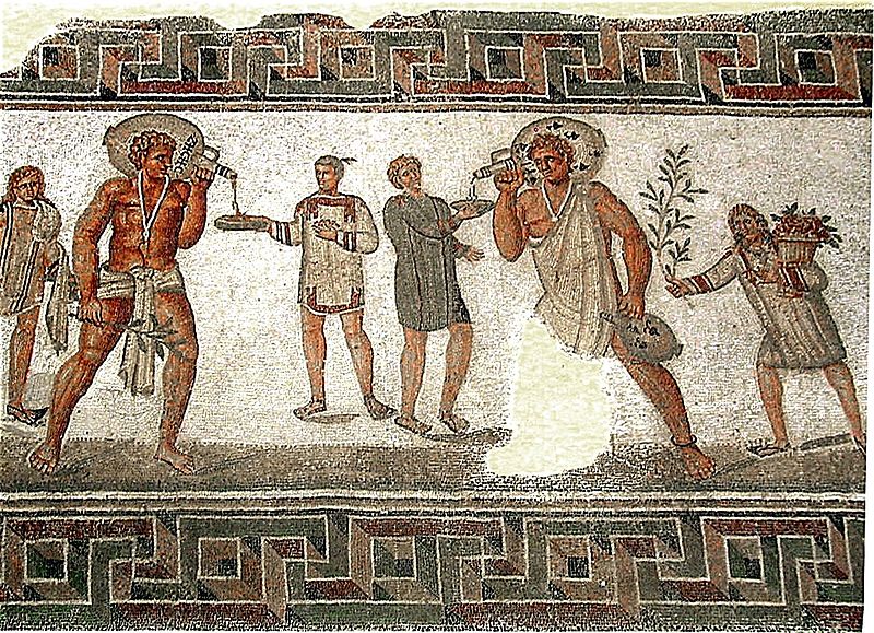 Mosaico romano de Dougga Túnez, que representa la esclavitud en el Imperio Romano