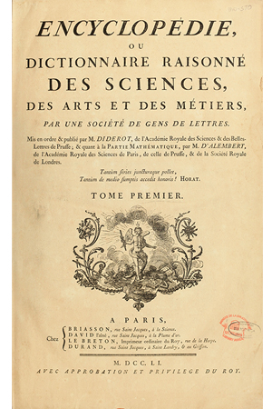 Portada de La Enciclopedia, publicada entre 1751-1752 por D´Alembert y Diderot