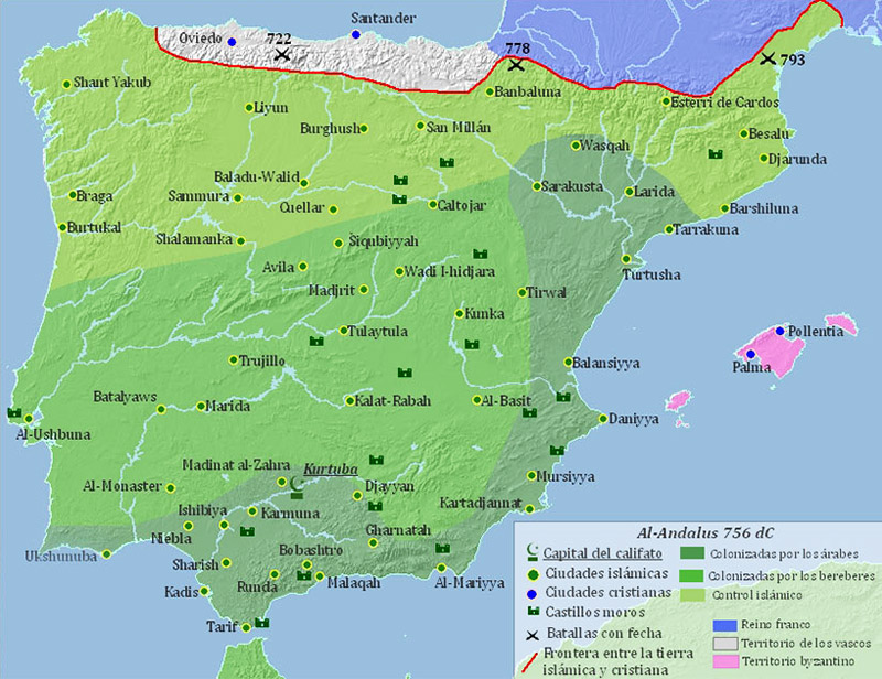 Península Ibérica en el año 756