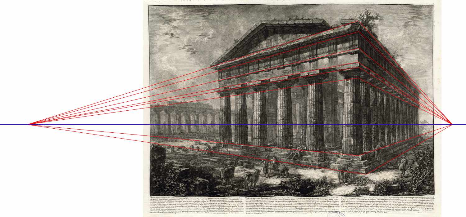 Ruinas en Pesto antes Possidonia, Giovanni Battista Piranesi, 1778, Grabado